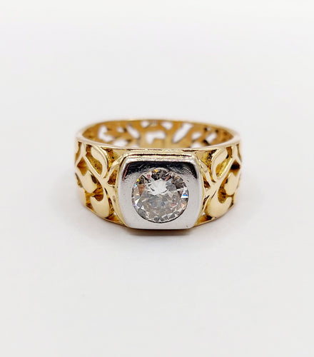 Bague 57 Bague chevalière art nouveau diamant 0,90 ct en or 18k et platine 58 Facettes A06449