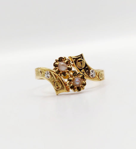 Bague 58.5 Bague toi et moi Art nouveau en or 18k avec perles et feuilles 58 Facettes A06424