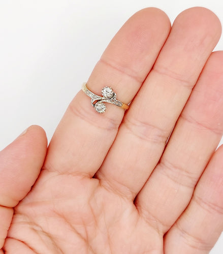 Bague 54 Bague toi et moi antique or jaune, platine et diamant 58 Facettes A05710