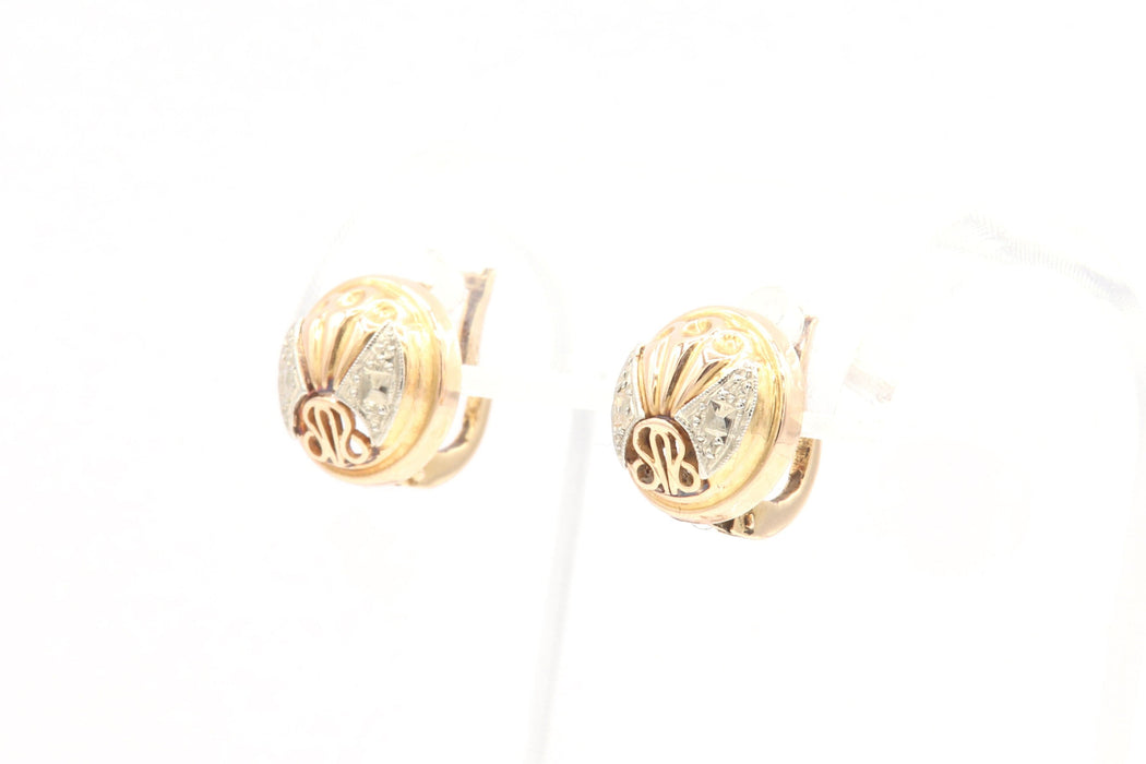 Boucles d'oreilles Boucles d'oreilles Art Déco en or jaune et blanc serties de diamants 58 Facettes B409