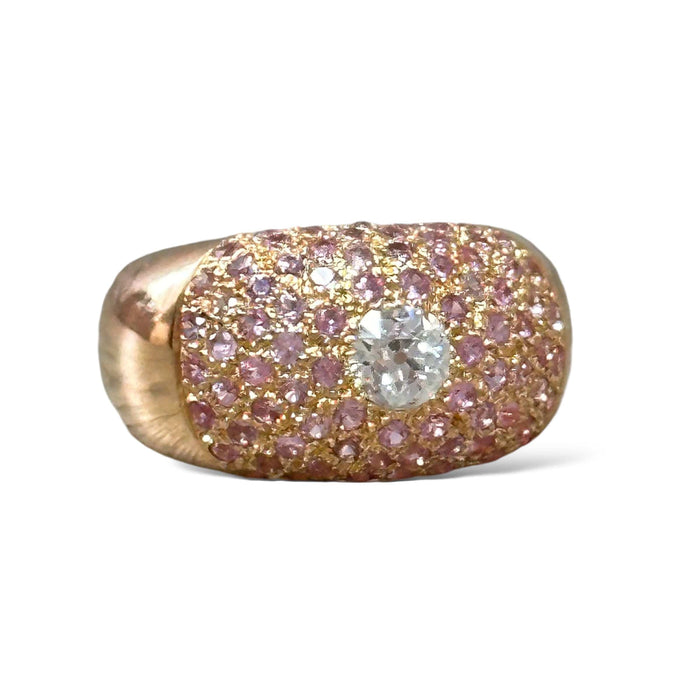 Bague 54 Bague dôme saphirs roses diamant 58 Facettes 197