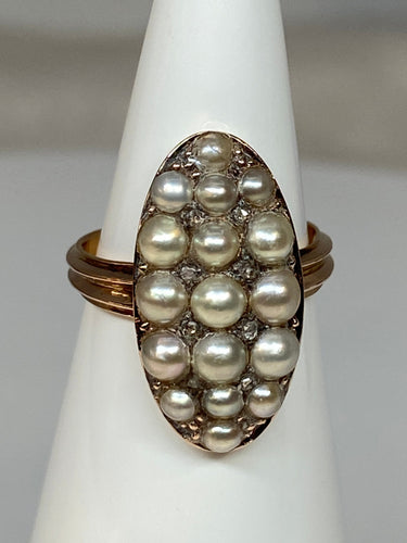 Bague marquise perles fines, diamants