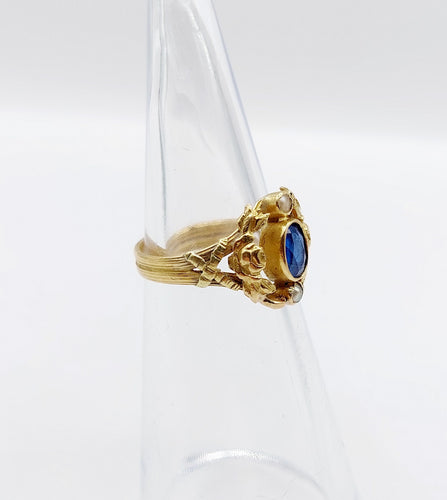 Bague 46 Bague art nouveau pierre bleue et perles en or 18k (circa 1910) 58 Facettes A06483