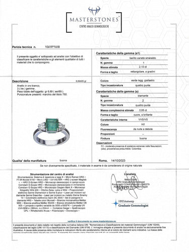 Bague Bague en or blanc avec émeraude colombienne de 2,10 carats et diamants 58 Facettes 14294