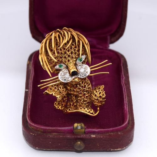 Broche Broche en or jaune et or blanc avec émeraudes et diamants 58 Facettes