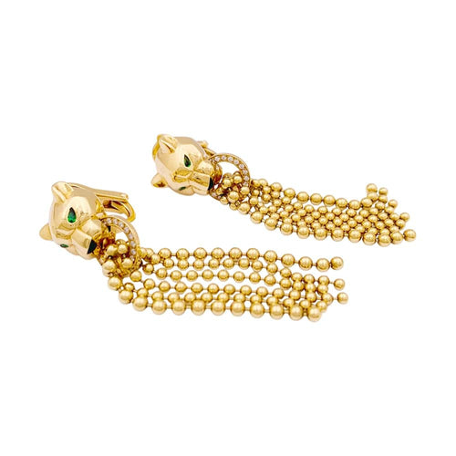 Boucles d'oreilles Boucles d'oreilles CARTIER, "Panthère de Cartier", or jaune, diamants, tsavorites et onyx. 58 Facettes 34840