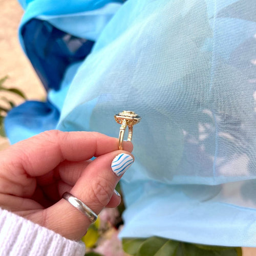 Bague 59.5 Bague octogonale à pans coupés Saphirs et Diamants - Or Jaune 18 K 58 Facettes AA 1707