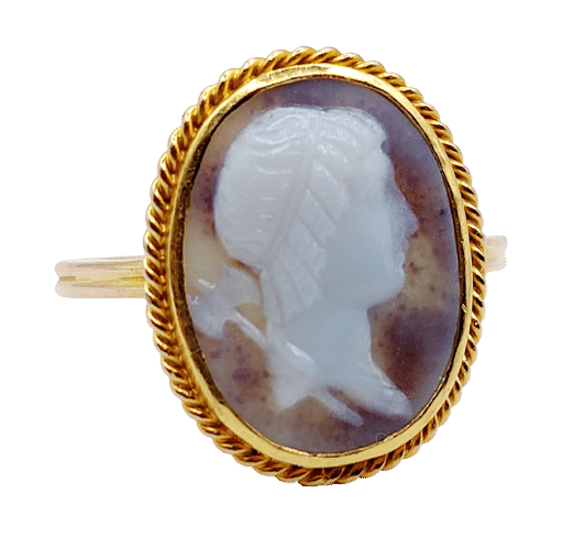 Bague 51 Bague antique or jaune 14k camée sur agate 58 Facettes A06168