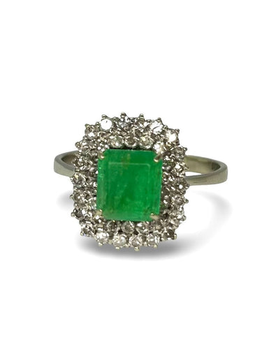 Bague 63 Bague or blanc émeraude et diamants 58 Facettes 0008001