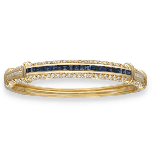 Bracelet Bracelet Jonc Ouvrant Or Jaune 18k – Saphirs Calibrés 1.0 ct et Diamants 2.50 cts – Années 1990 58 Facettes FB10815