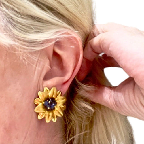 Boucles d'oreilles PENDIENTES DISEÑO CONTEMPORÁNEO SIGLO XX de ORO 18 kts con ZAFIROS 58 Facettes Q135B (950)