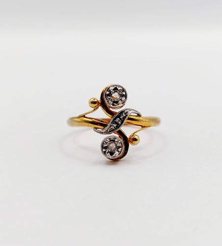 Bague 53 Bague toi et moi antique en or 18k et diamants taille roses 58 Facettes A06393