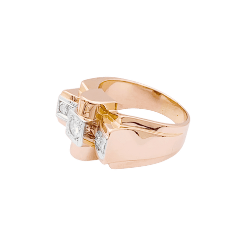 Bague 61 Bague « Tank » or rose, or blanc, diamants taille 8/8. 58 Facettes 34638