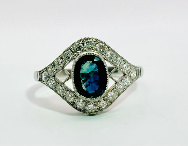 Bague 58 Bague en platine avec saphir et diamants 58 Facettes 50297