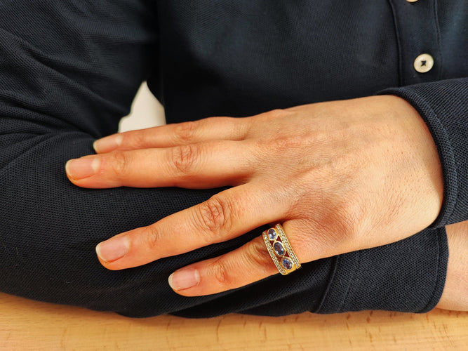 Bague 52 Bague or jaune, saphir et diamant 58 Facettes BAG.3SAPH-1508