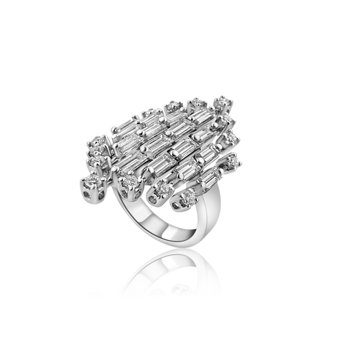 Bague en platine et diamants style milieu du siècle