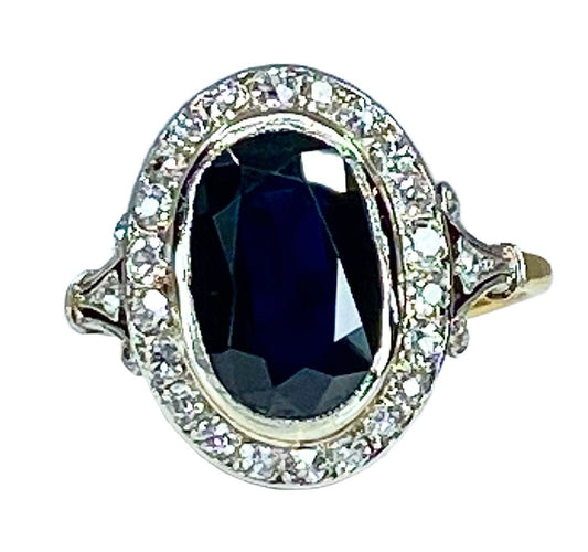 Bague 53 Bague or jaune, or blanc, saphir 3,48 carats et diamants 58 Facettes AB396