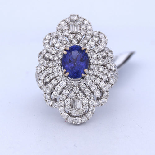 Bague 54 Bague en or blanc avec tanzanite et diamants 58 Facettes