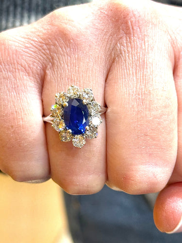 Bague 55 Bague en or saphir de Ceylan non chauffé et diamants 58 Facettes