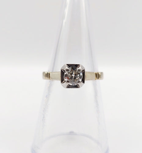 Bague 52 Bague solitaire Art déco en or blanc 18k et platine, diamant 0,43 carat 58 Facettes A06462