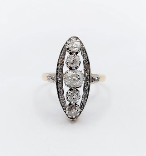 Bague 51 Bague marquise ancienne or jaune et platine, diamants (circa 1900) 58 Facettes A04975