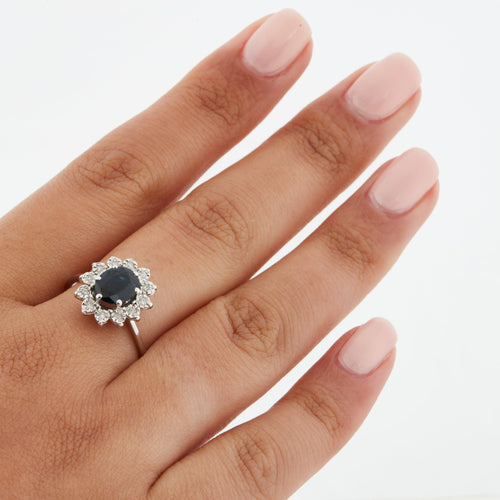 Bague 60 Bague Or Blanc - Style Marguerite avec Saphir et Diamants 58 Facettes RÉF 2151/12