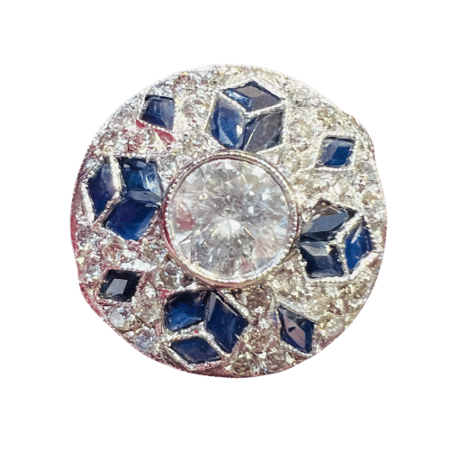 Bague Art Déco, en platine sertie de diamants et de saphirs