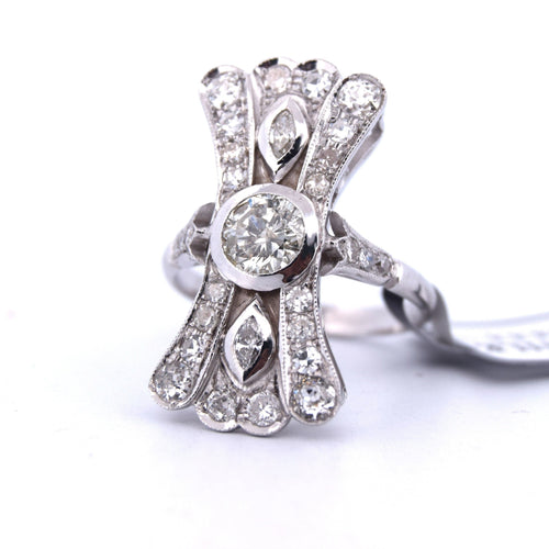 Bague 54 BAGUE EN OR BLANC 18KT ET DIAMANTS - ART DÉCO' 58 Facettes