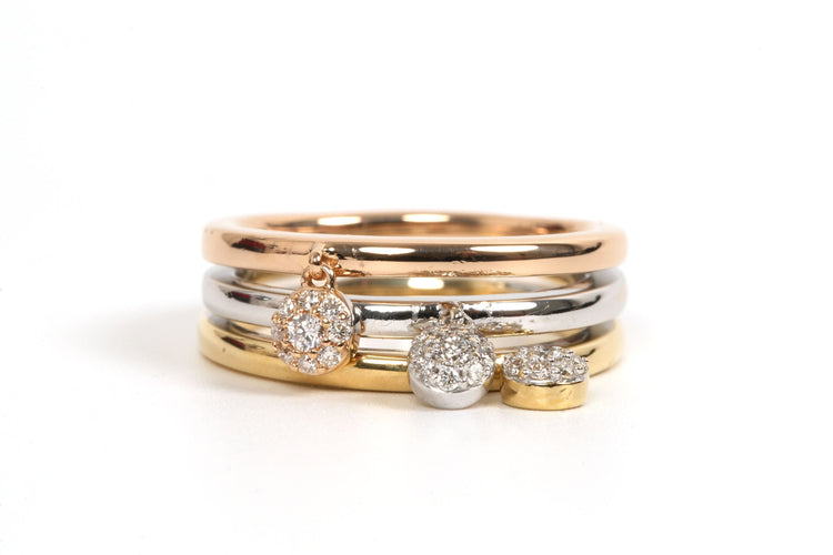 Bague 51 Bague contemporaine en or jaune, blanc et rose 18 carats sertie de diamants 58 Facettes 21853