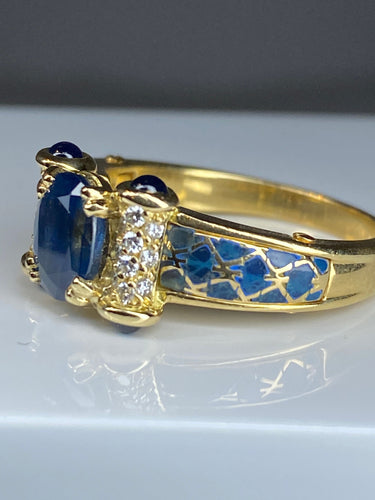 KORLOFF - bague saphirs, diamants, émail bleu