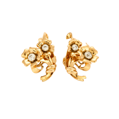Boucles d'oreilles Boucles d'oreilles fleurs, or jaune et diamants 58 Facettes GU76