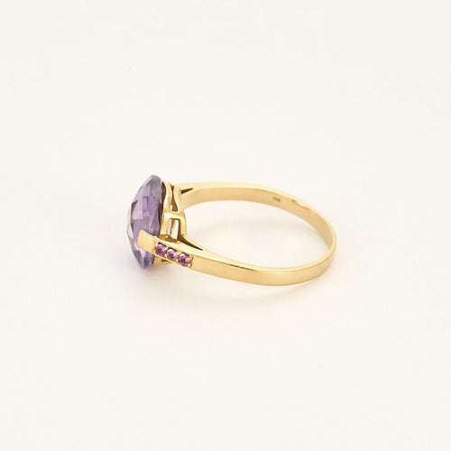 Bague 56.5 Bague en or jaune, améthyste, saphirs rose 58 Facettes CLA0433