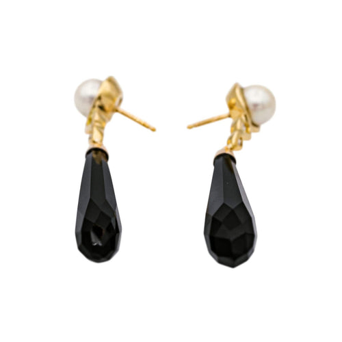Boucles d'oreilles Boucles d'oreilles Pendantes Or jaune Perle de culture, Onyx, Diamant 58 Facettes 3853930RV