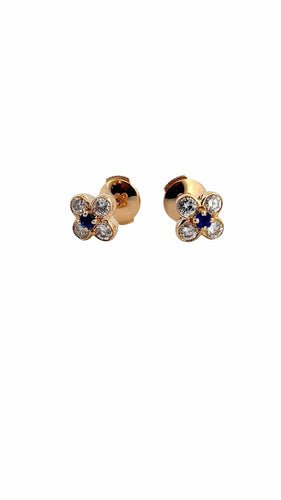 Boucles d'oreilles Boucles d’oreilles trèfles en or jaune diamants et saphirs 58 Facettes