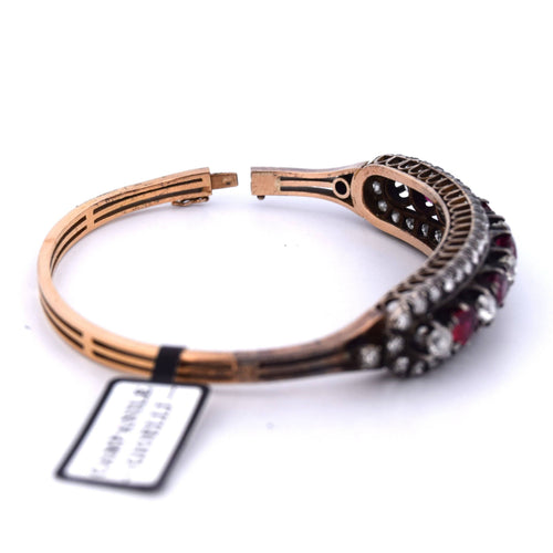 Bracelet Bracciale vintage en or rose 14 kt et argent 925 avec rubis et diamants 58 Facettes