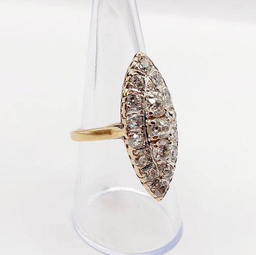 Bague 55.5 Bague marquise antique en or 18k et platine, diamants taille ancienne 1,75 ct 58 Facettes A06464