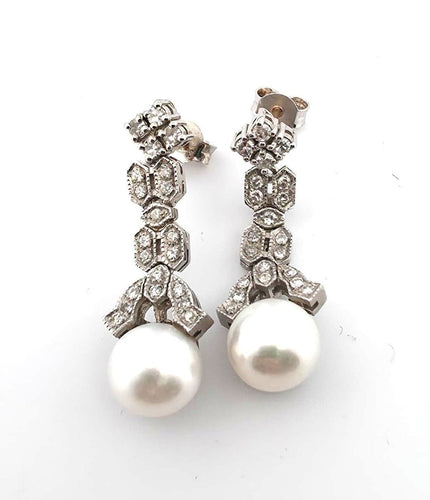 Boucles d'oreilles Boucles d'oreilles en platine avec perles et diamants 58 Facettes
