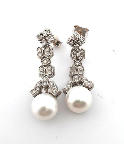 Boucles d'oreilles Boucles d'oreilles en platine avec perles et diamants 58 Facettes