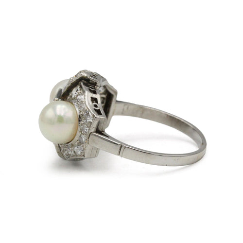Bague 52 Bague art deco platine, diamants et perles 58 Facettes 1168