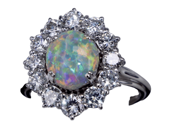 Bague 53 Bague en or blanc Opale Ethiopienne et Diamant 58 Facettes BA-153