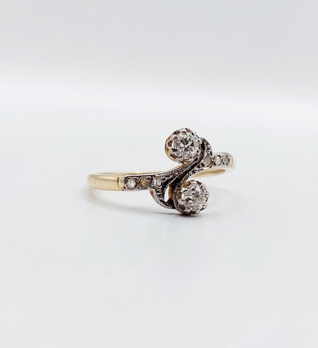 Bague 54 Bague toi et moi antique or jaune, platine et diamant 58 Facettes A05710