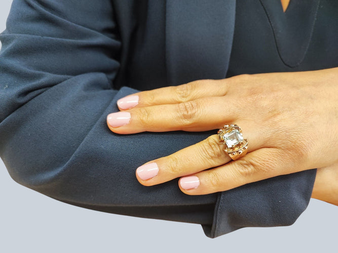 Bague 55 Bague Tank or rose et aigue-marine 58 Facettes BagTank.A.M-1725