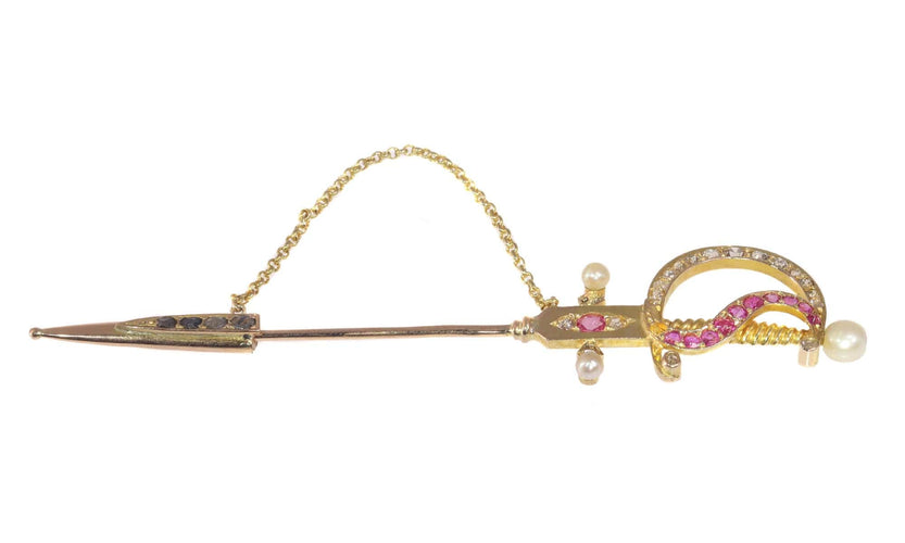 Montre Épingle en or antique en forme d'épée ornée de bijoux 58 Facettes 21092-0169
