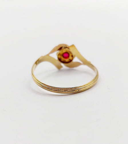 Bague 60 Bague fleur Art nouveau en or 18k, pierre rouge et perles (circa 1900) 58 Facettes A06426