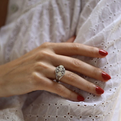 Bague 54 Bague en or gris 18K avec 2,50 ct de diamants taille ancienne - Vers 1950 - Taille 54 58 Facettes FB10703