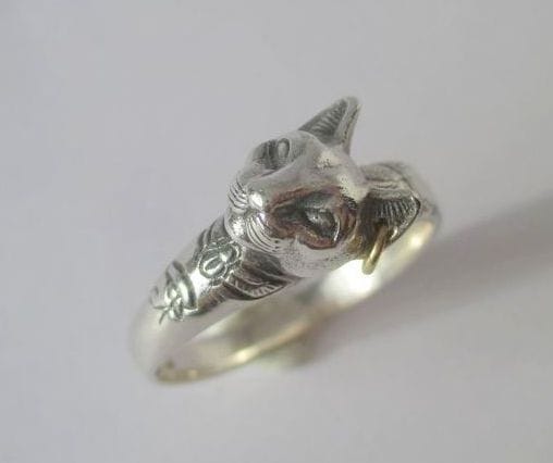 Bague 57 Bague vintage Arthus BERTRAND Chat Egyptien argent et or 58 Facettes