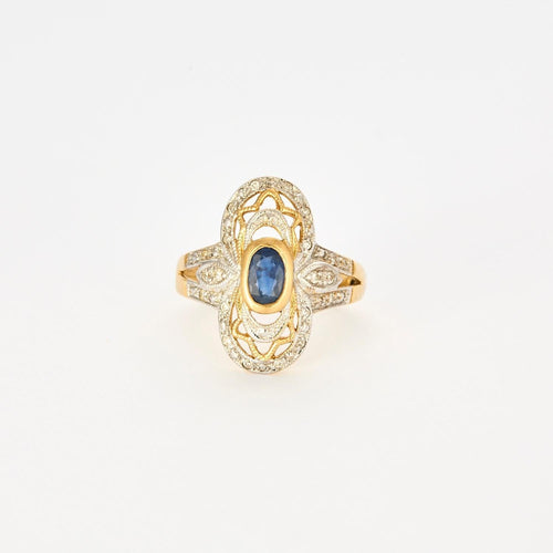 Bague Bague vintage or jaune et blancs, saphir, diamants 58 Facettes