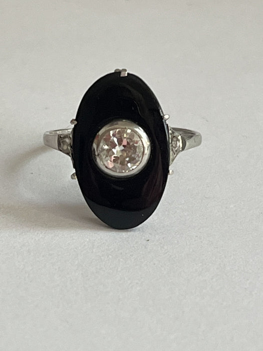 Bague 56 Bague Art Déco platine onyx diamants 58 Facettes 4536