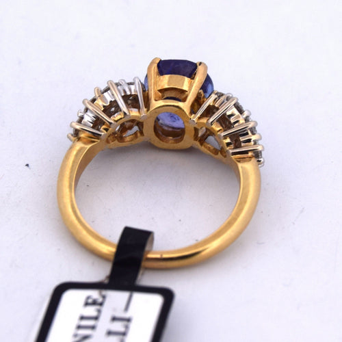 Bague 55 Bague ancienne en or jaune 18 carats avec saphir de 5,00 carats et diamants 58 Facettes AN502