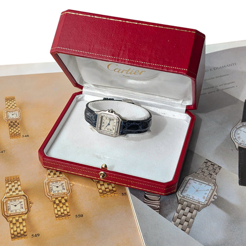 Montre Cartier Panthère Small Model 18k White Gold ref 3057915 Bezel Factory Paved 37 diamonds + Box 58 Facettes
